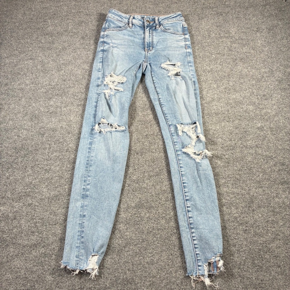 American Eagle Super High Rise Jegging Womens 00 Light Wash Distressed Skinny